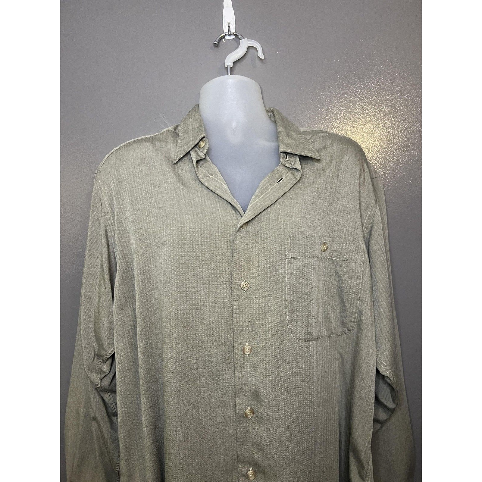 Claiborne Shirt Mens Large Gray Stripe Long Sleeve Button Up Modal Blend Casual